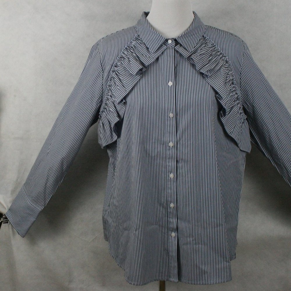 Kenneth Cole Ruffle Indigo Cotton Blouse SZ XL